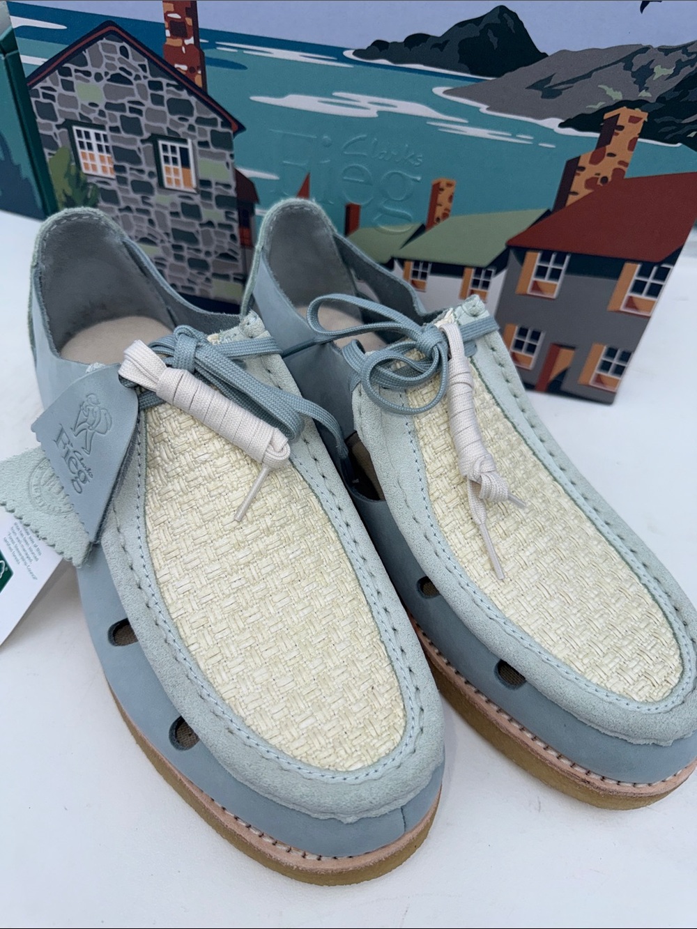 Clarks Men’s Pale Blue & Cream Woven-Panel Boat Shoes